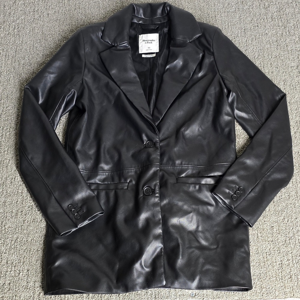 Abercrombie & Fitch Black Vegan Leather Blazer XS Longline Corporate Goth